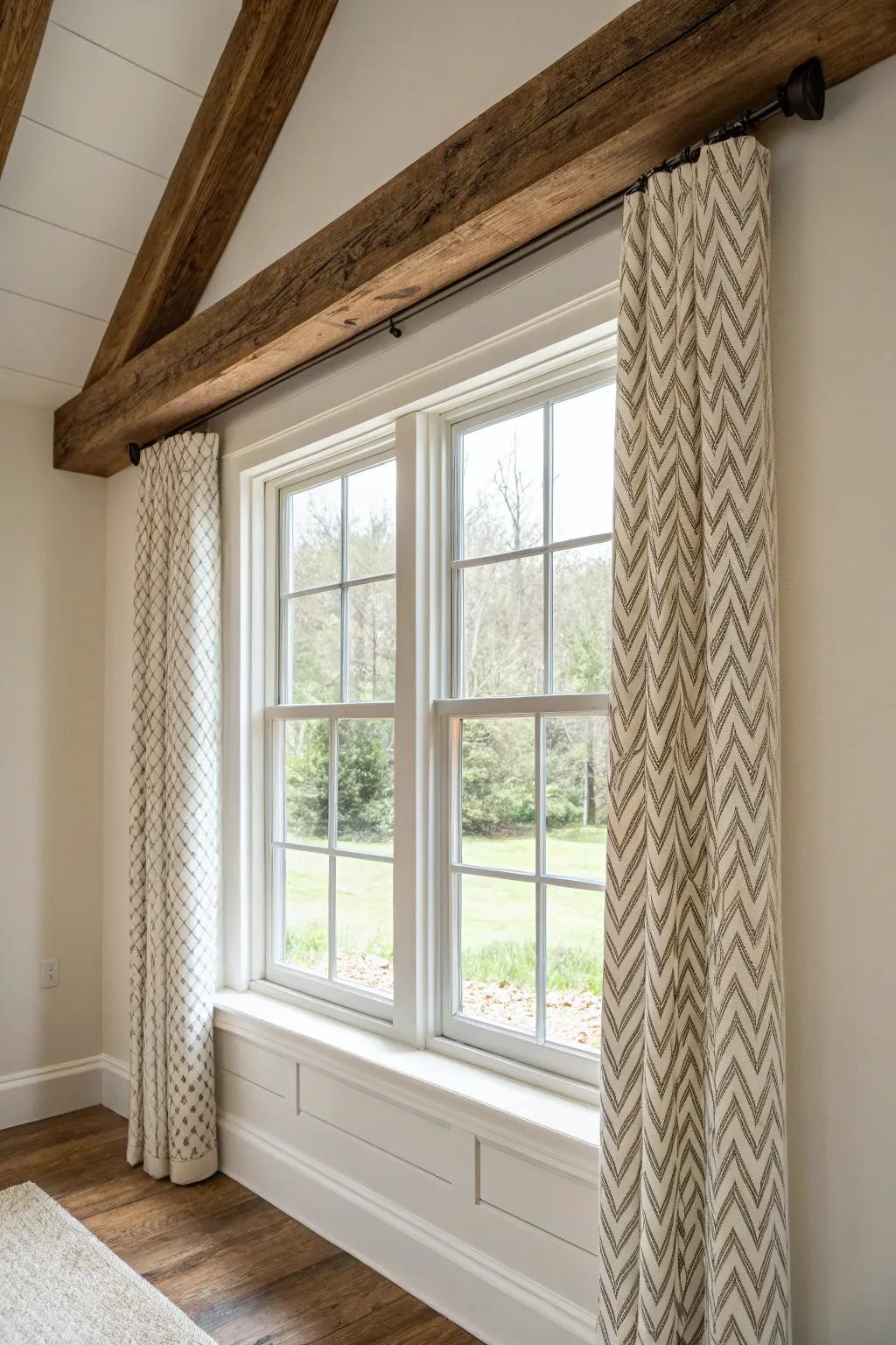 Subtle patterns on window trim give a unique flair.