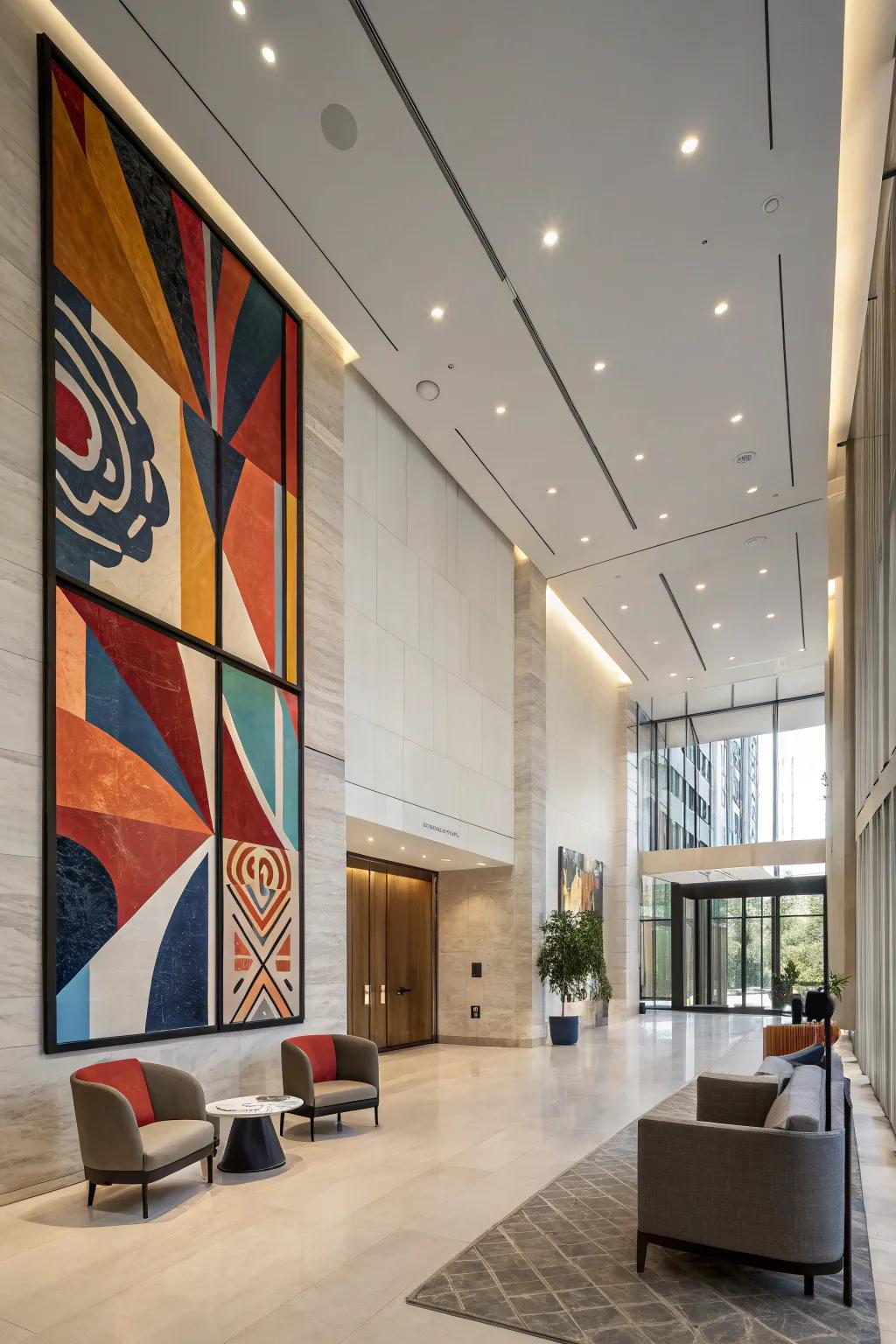 A surprising art installation redefines this contemporary entrance hall.