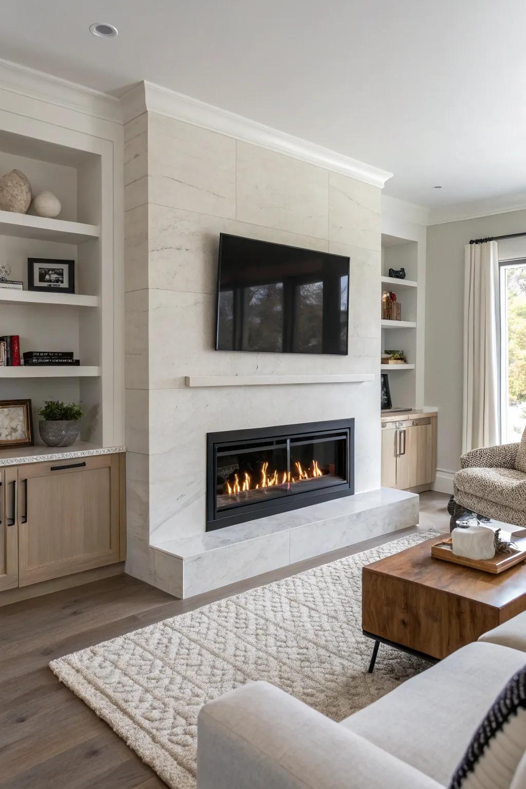 A frameless gas fireplace that gives a sleek, modern look.
