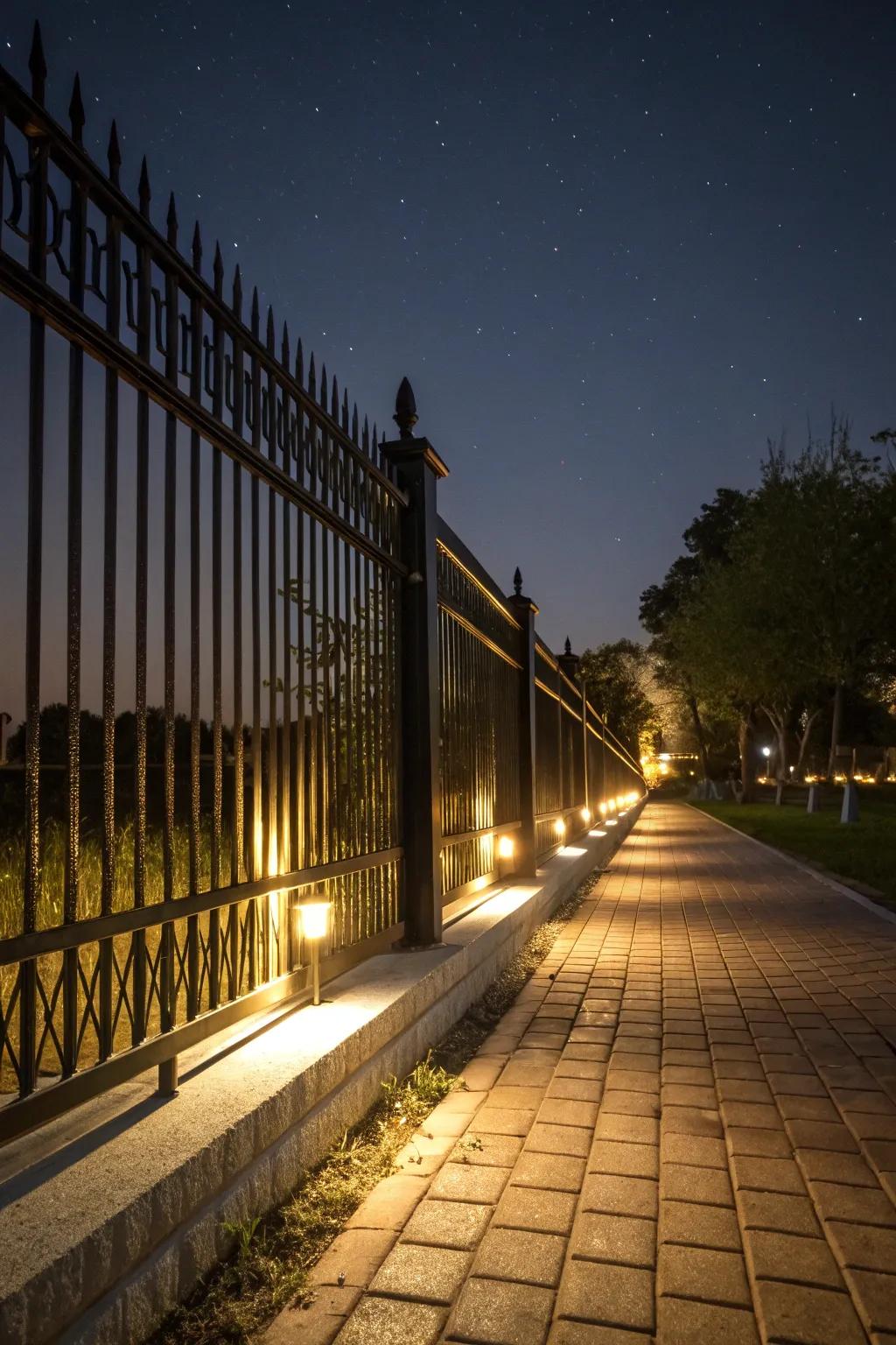 Integrated lighting transforms your fence into a nighttime spectacle.