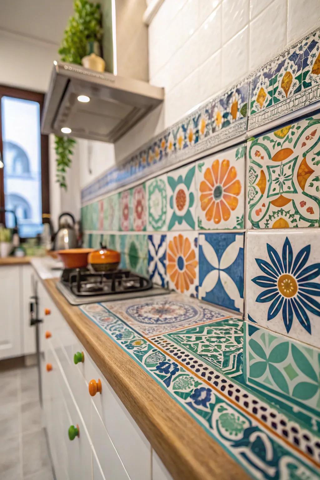 Handmade tiles offer unique, crafted charm to kitchen walls.