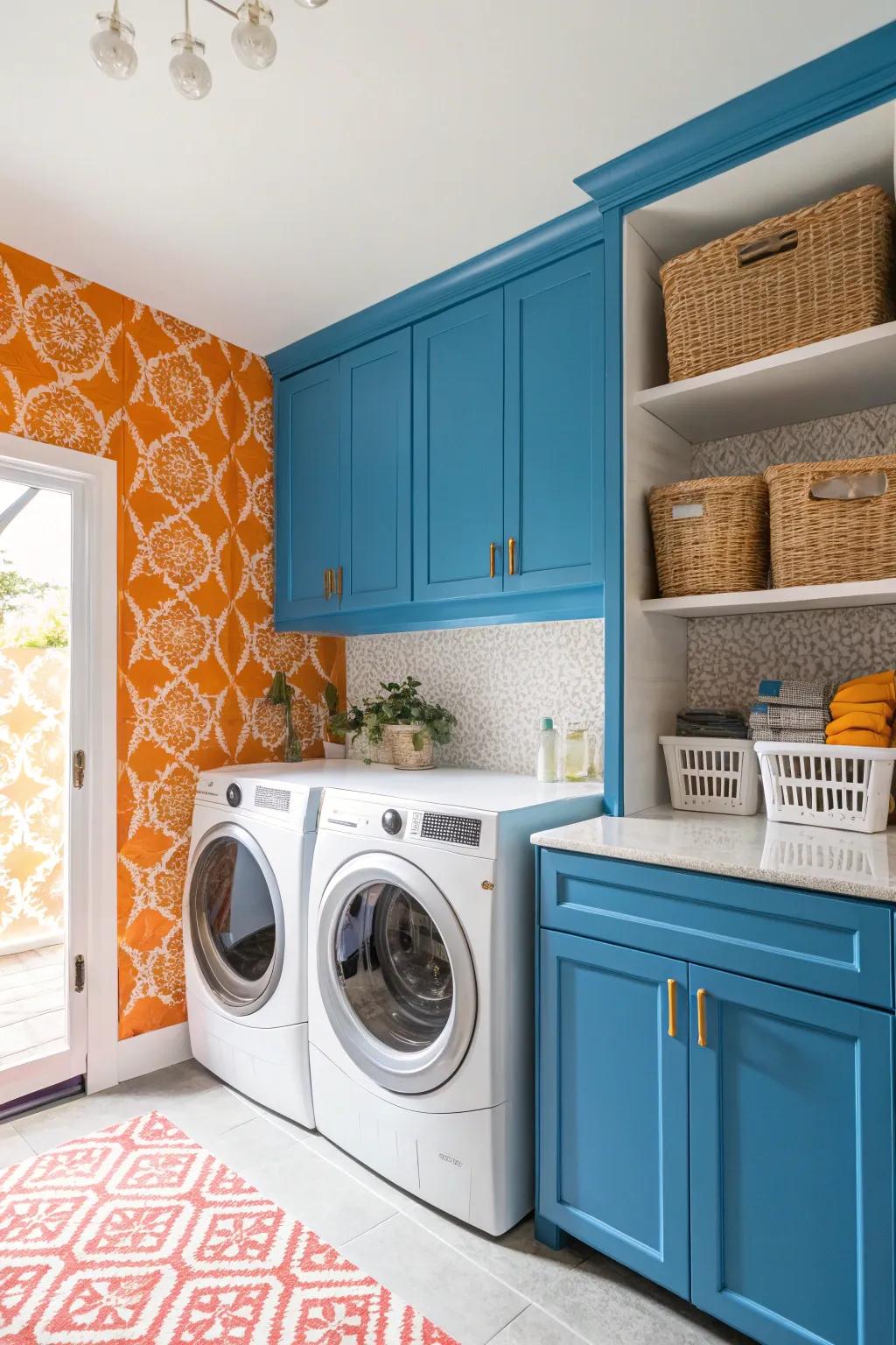 Striking hues bring energy to your laundry space.