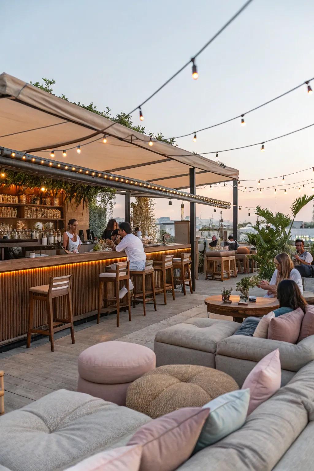 Lounge seating establishes a comfortable and welcoming bar area.