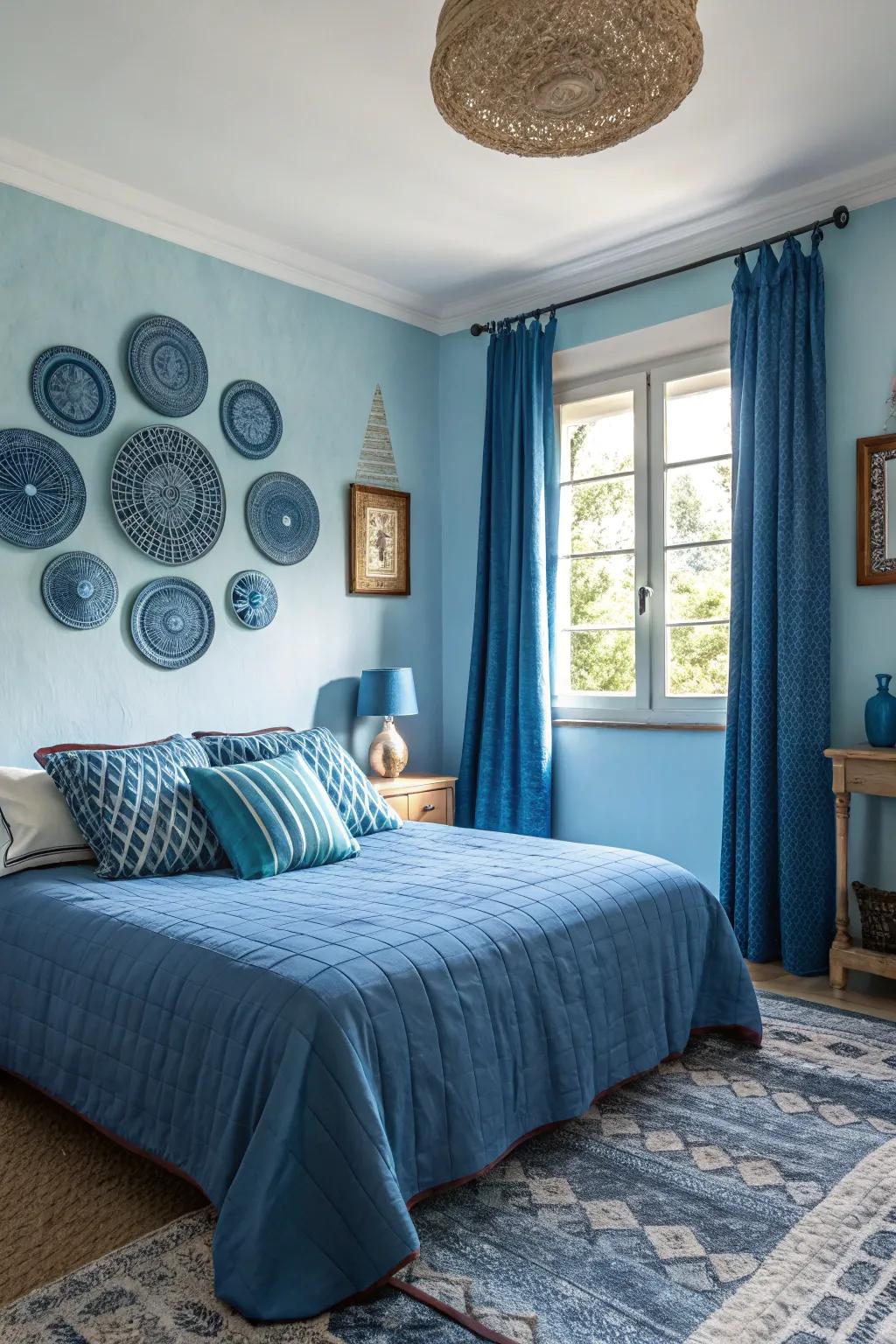 Layering distinctive shades of blue introduces depth and engagement to the area.