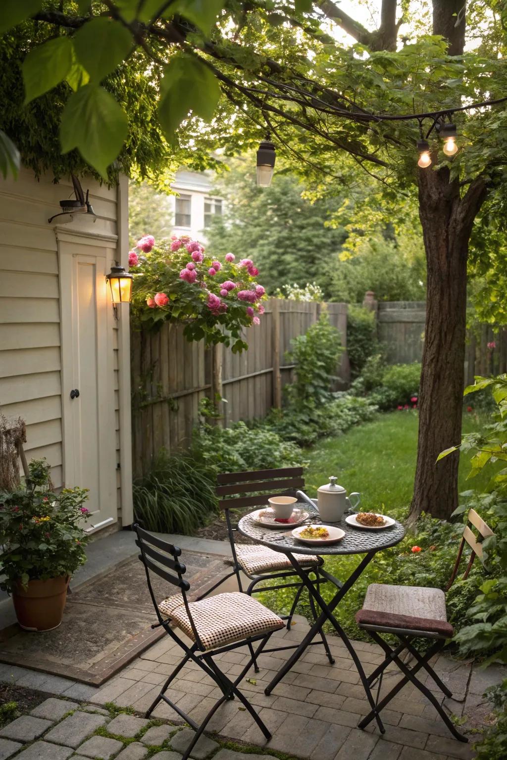 A dining area makes outdoor meals enjoyable.