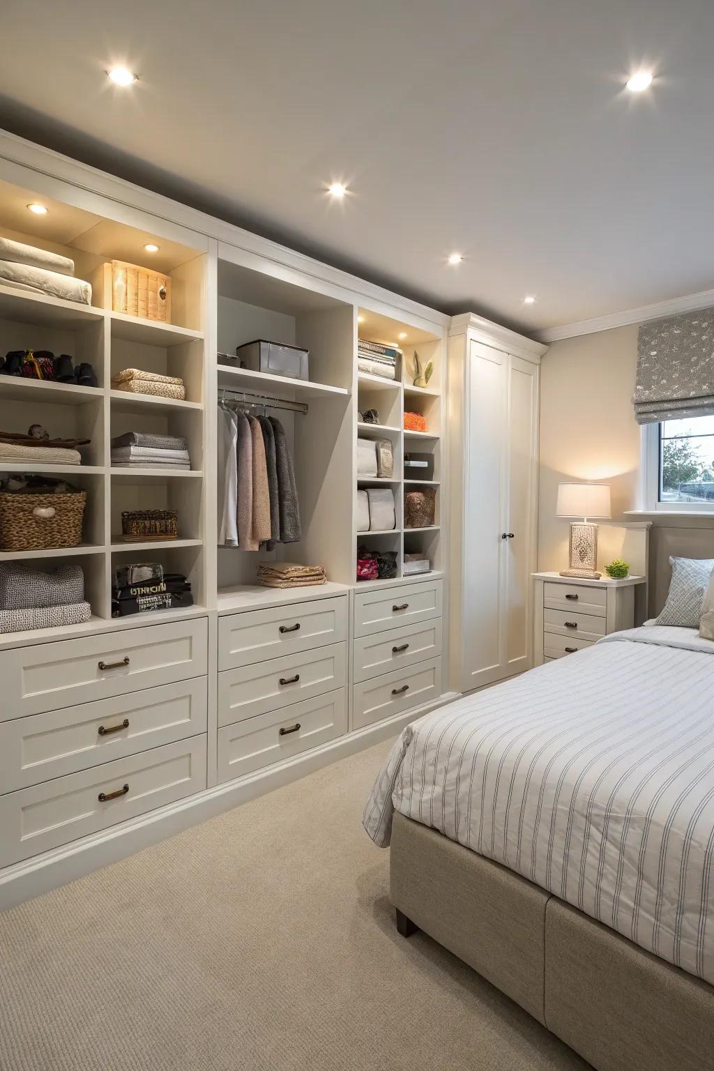 Storage maximizes space and adds design interest.