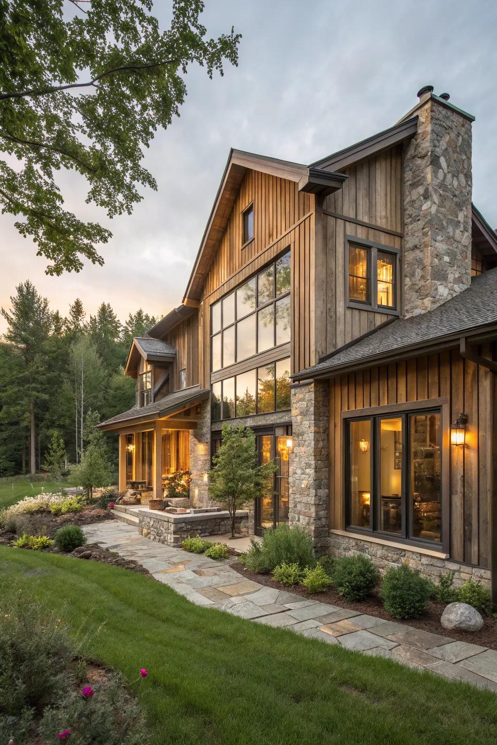 Cozy rustic contemporary house facade