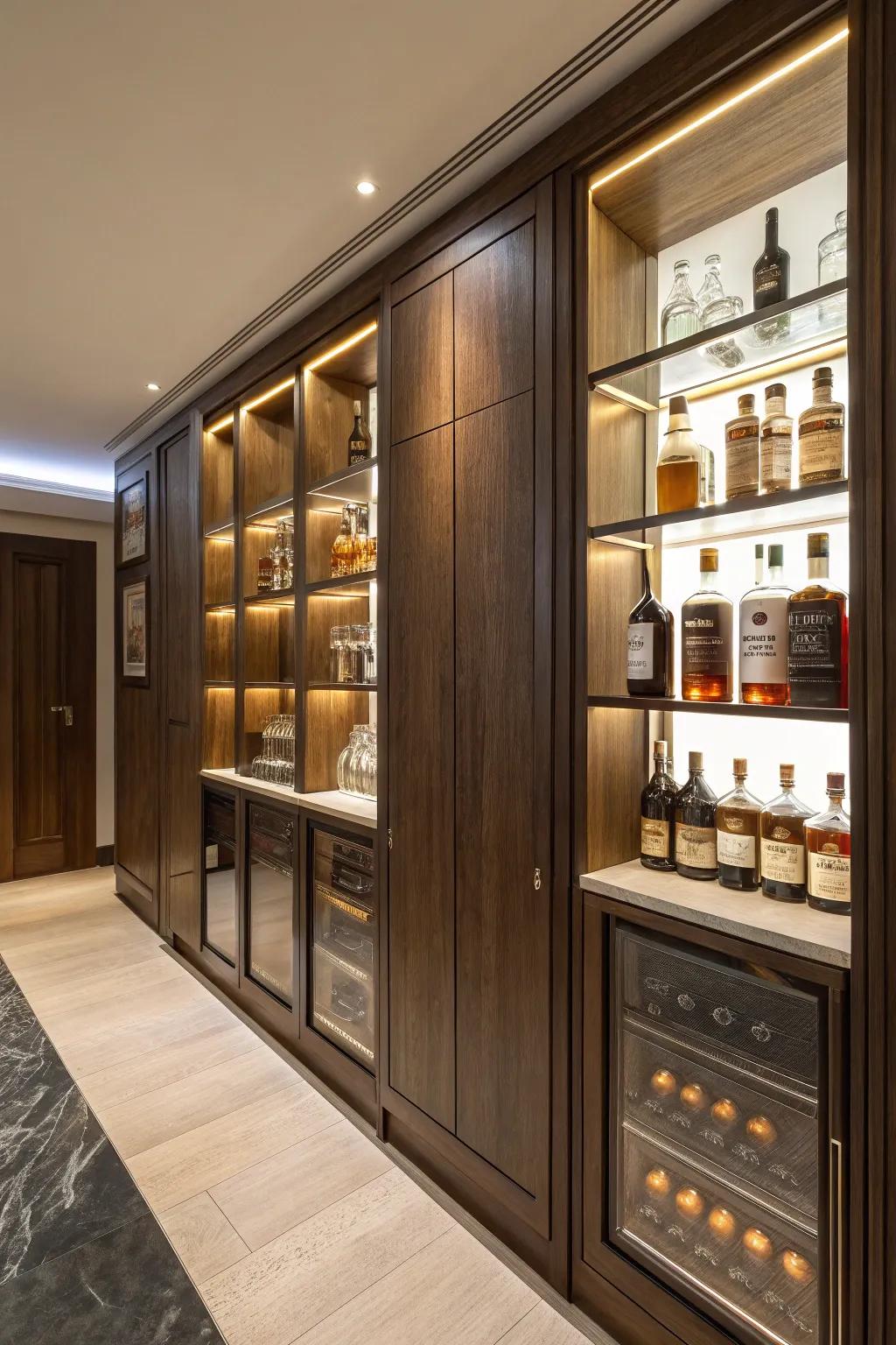 Concealed storage keeps your whiskey room tidy and efficient.