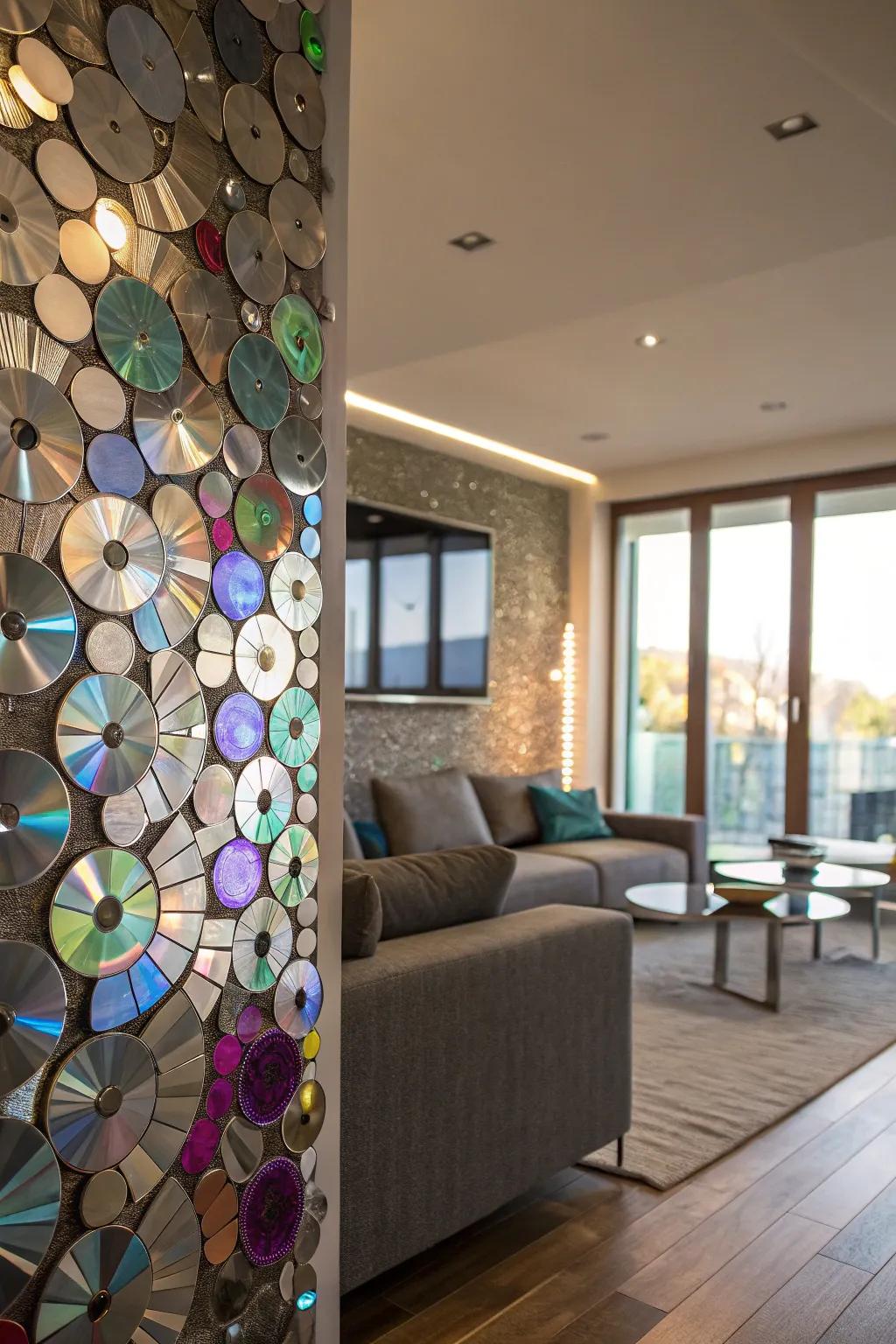 Optical Disk fragments append a dazzling, reflective attribute to mosaics.