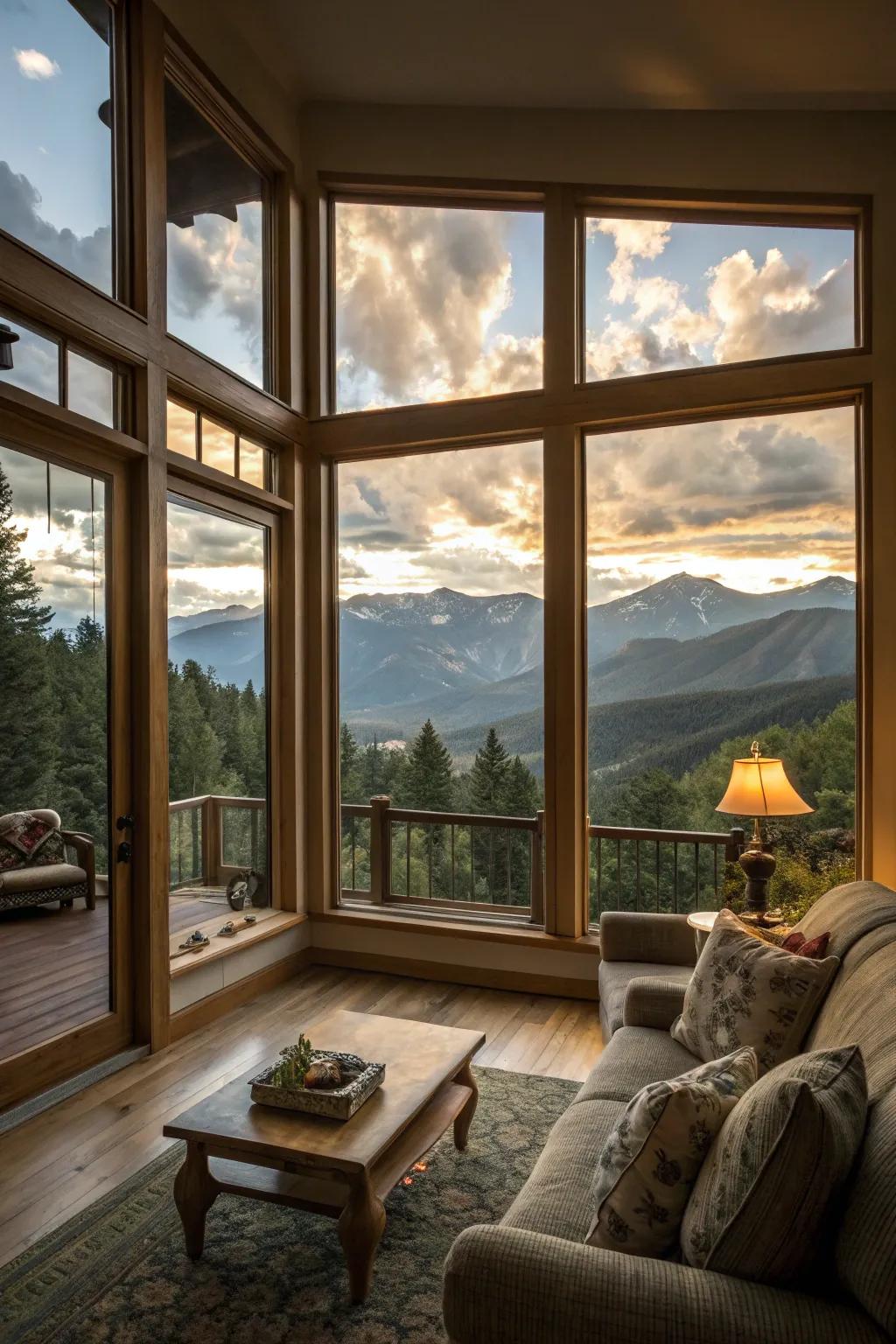 Extensive windows capitalizing on mountain vistas.