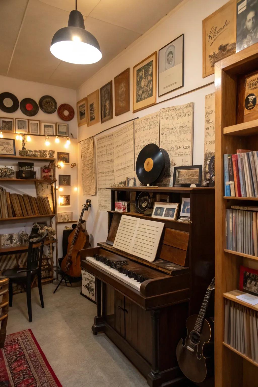 Vintage decor infuses character and a sense of history into your music room.