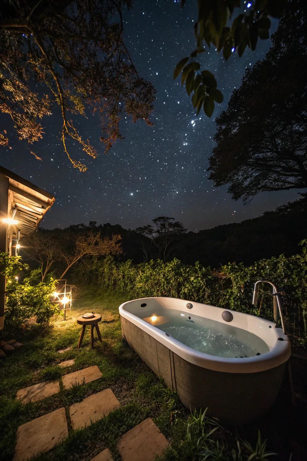 Encounter the enchantment of bathing beneath the stars.