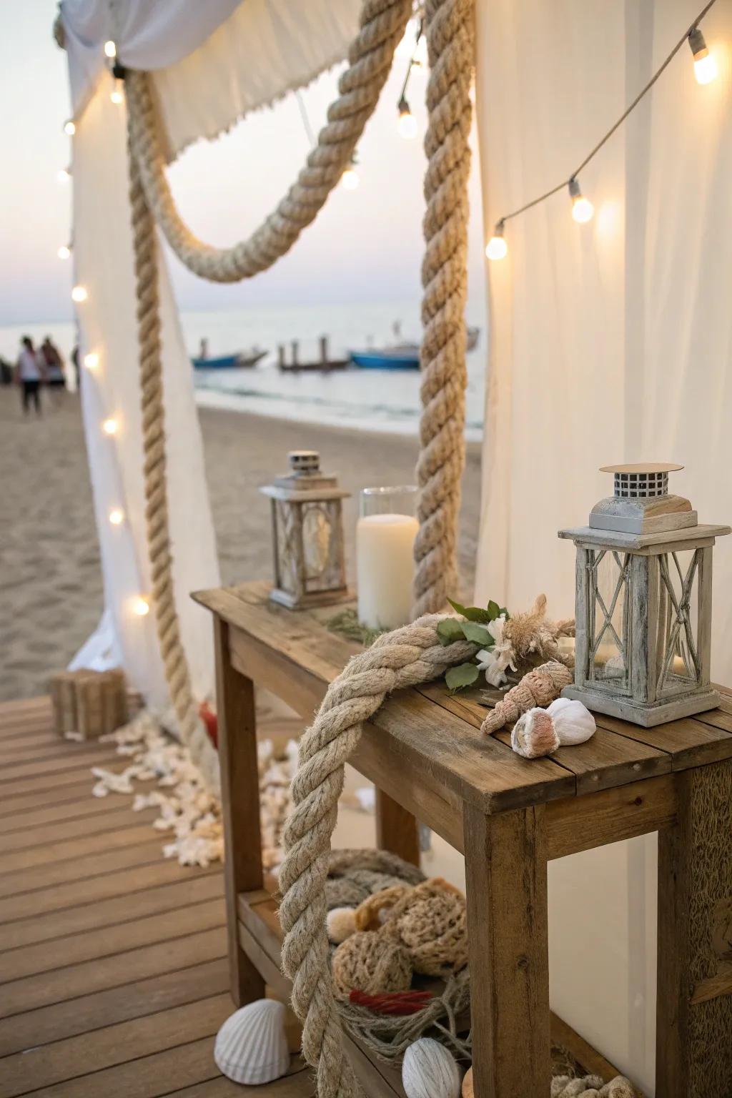 A rope and seashell backdrop brings visual appeal.