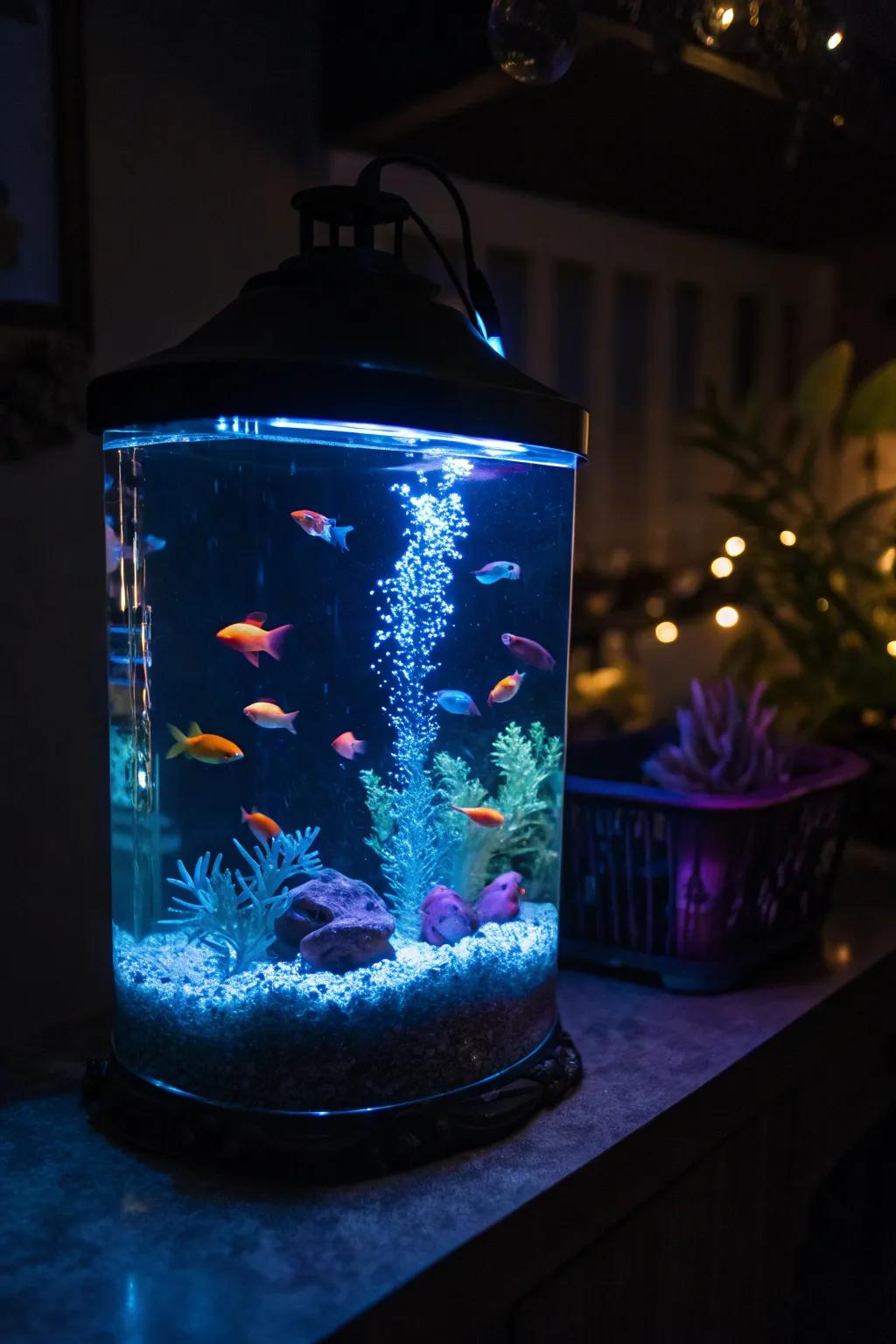 Glow-enabling elements keep this aquarium lively even at night.