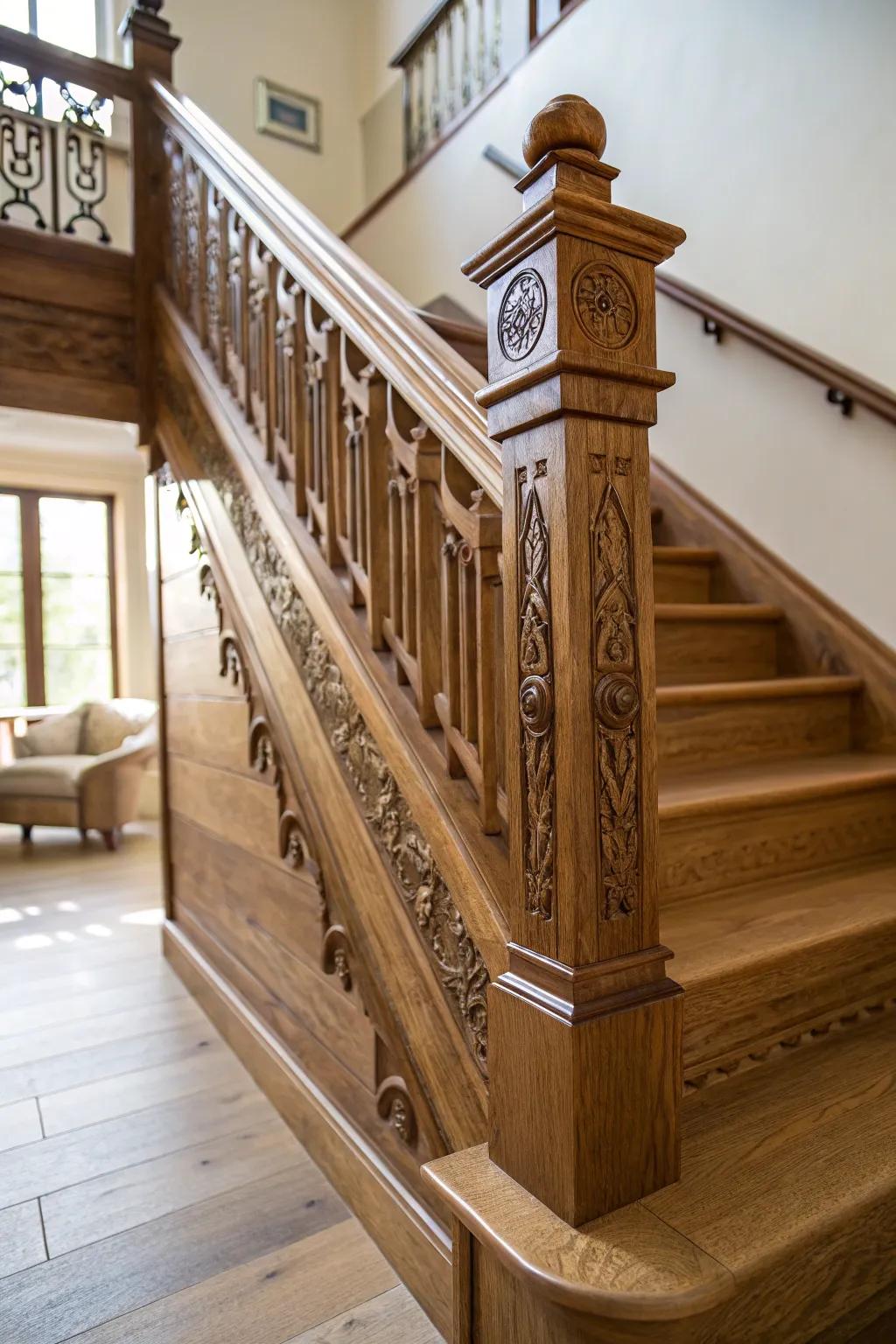 A bespoke support border incorporating elegance and safety to an oak stairwell.