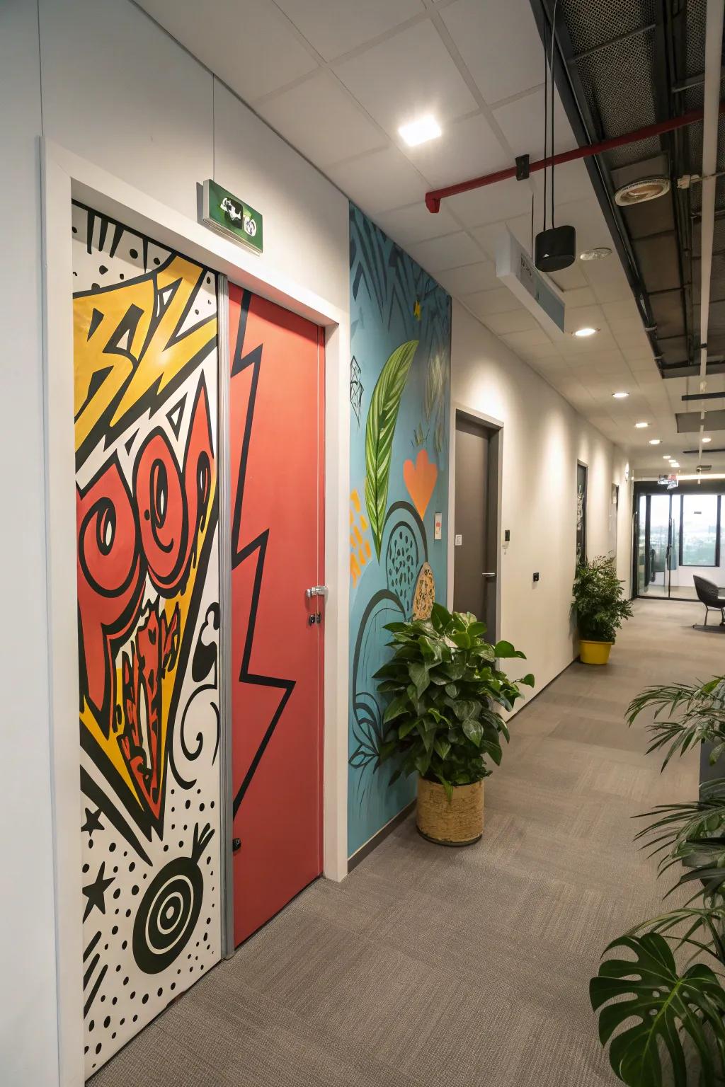 Make a statement using an artistic street art door decoration.