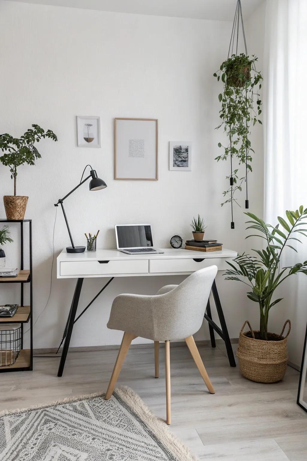 White walls give a versatile, clean office setting.