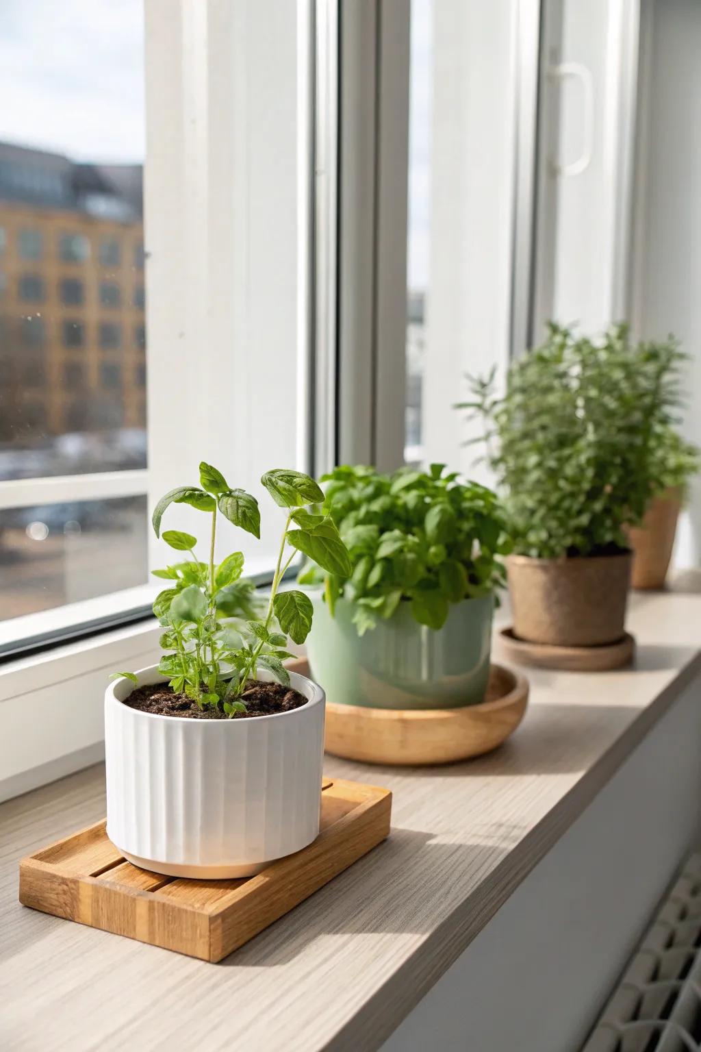 Bring freshness to your office with a mini herb garden, perfect for culinary delights right at your desk.