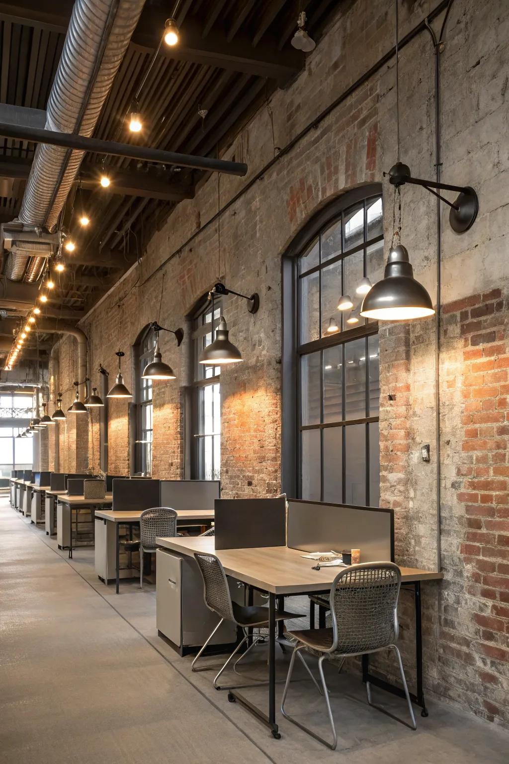 Industrial wall lights introducing edgy style to the office.