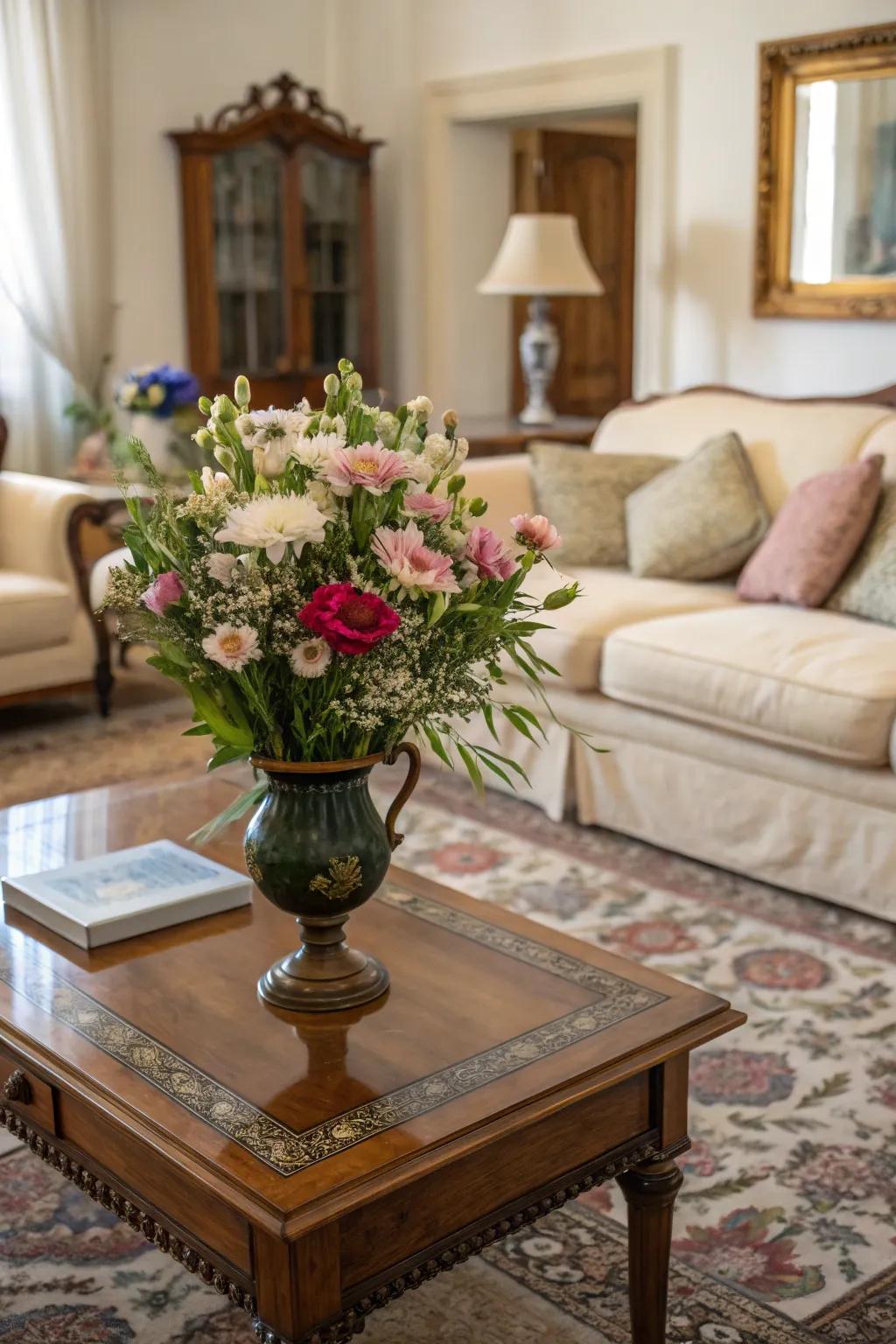 Florals and greenery bring life to classic spaces.