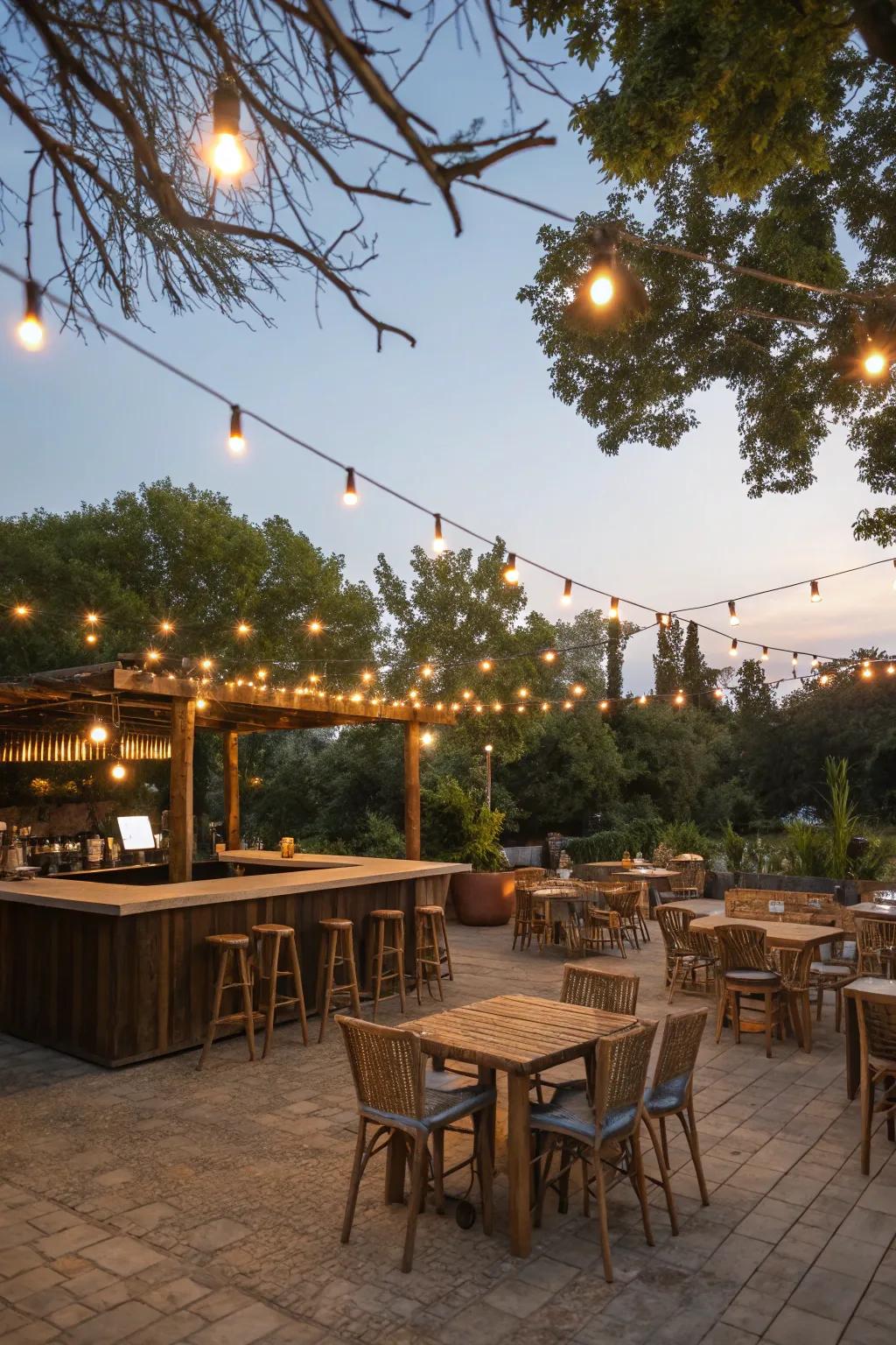Fairy beams add a whimsical touch to the bar.