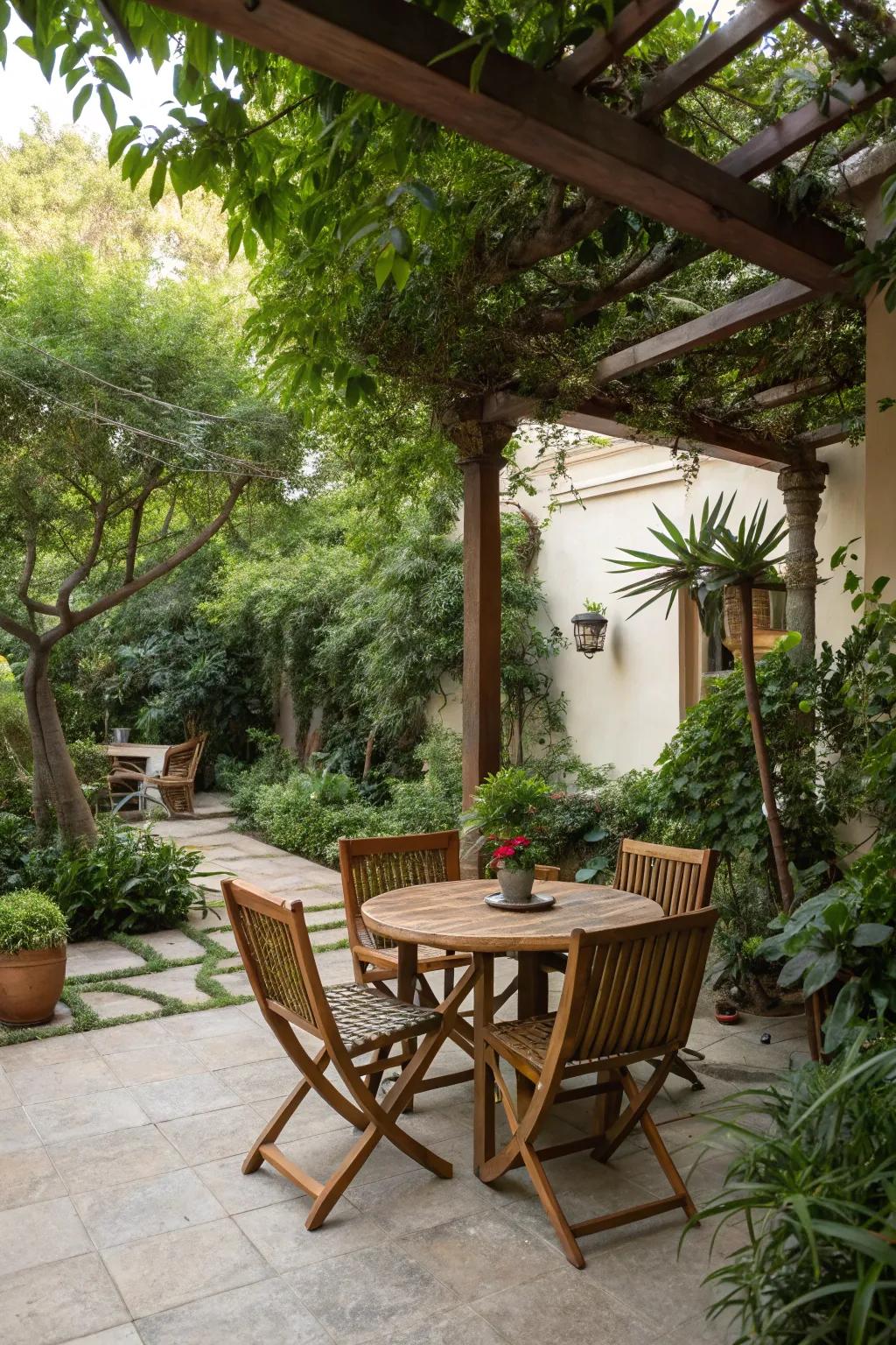 Timber elements offer timeless elegance to outdoor settings.