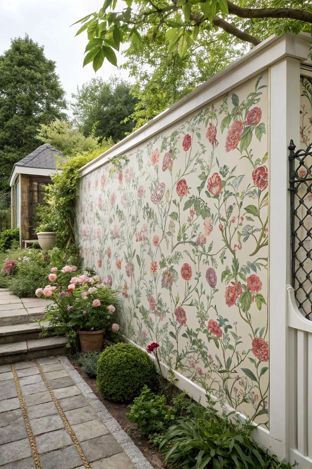 Patterned wallpaper injects bold character into garden walls.