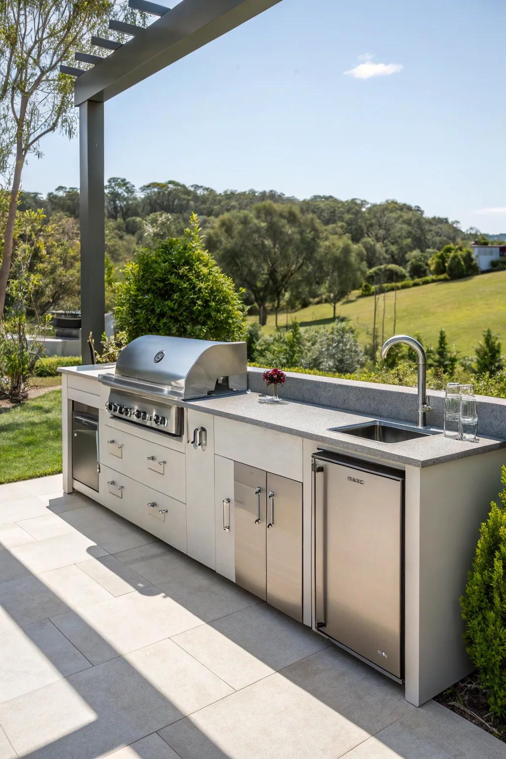 Integrated appliances elevate the functionality of the grilling area.