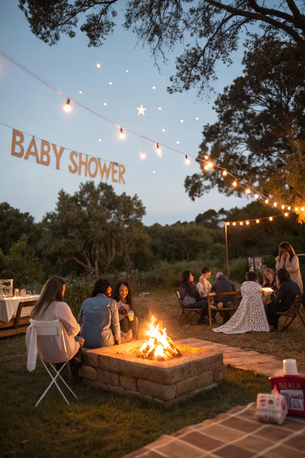 A bonfire cultivates a warm and beckoning evening for invitees.