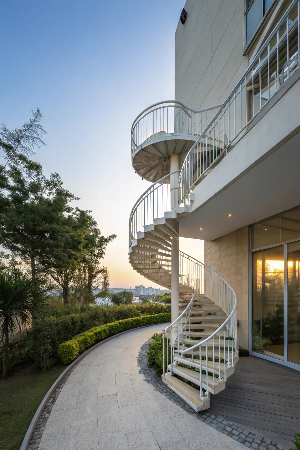 An imaginative winding staircase for a unique entryway.