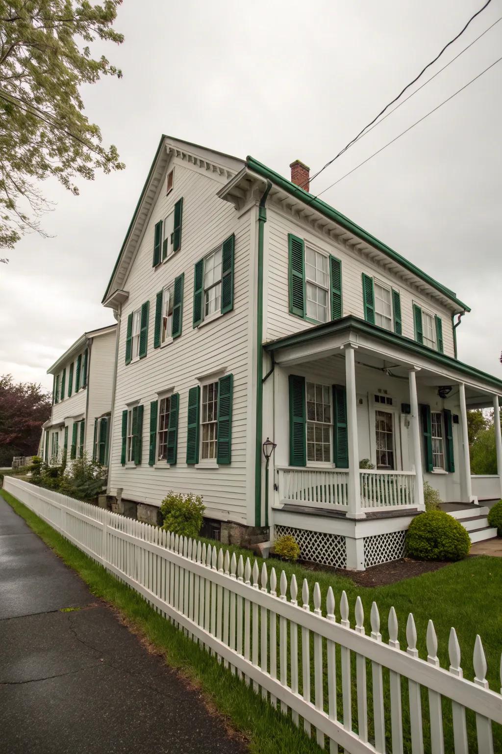 Historic home showcasing charming traditional blinds.