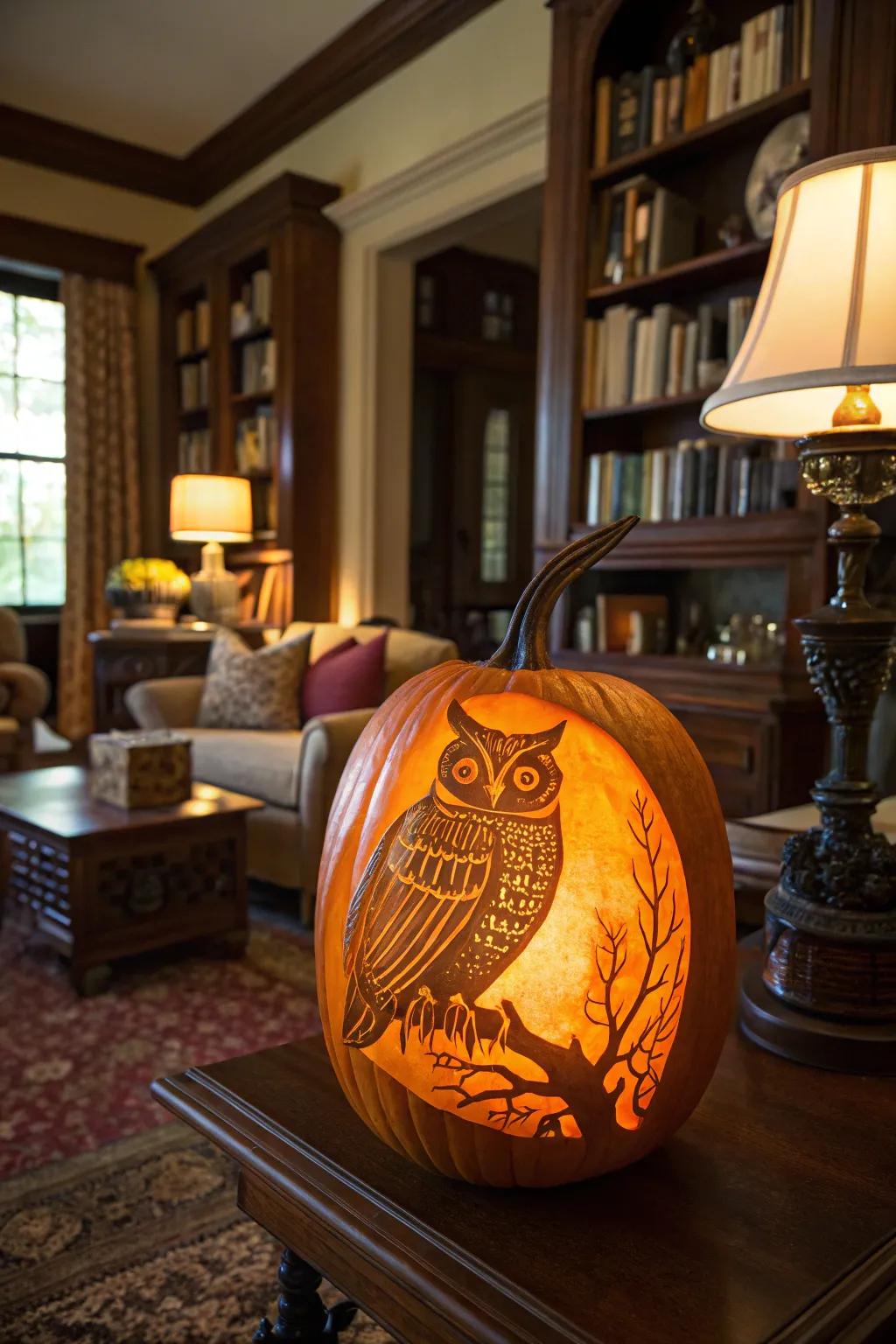 A stately great horned owl design that grabs attention.