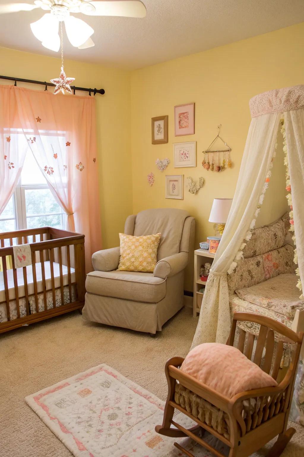 Bright pastels bring warmth and optimism to the nursery.