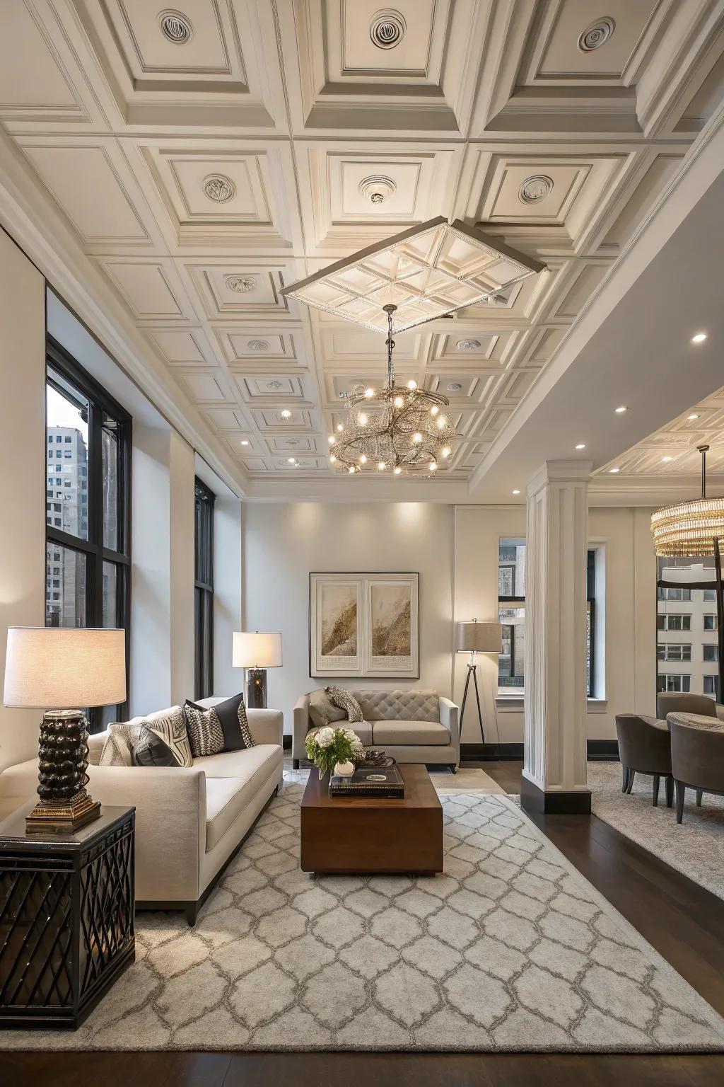 Recessed ceilings append architectural elegance.