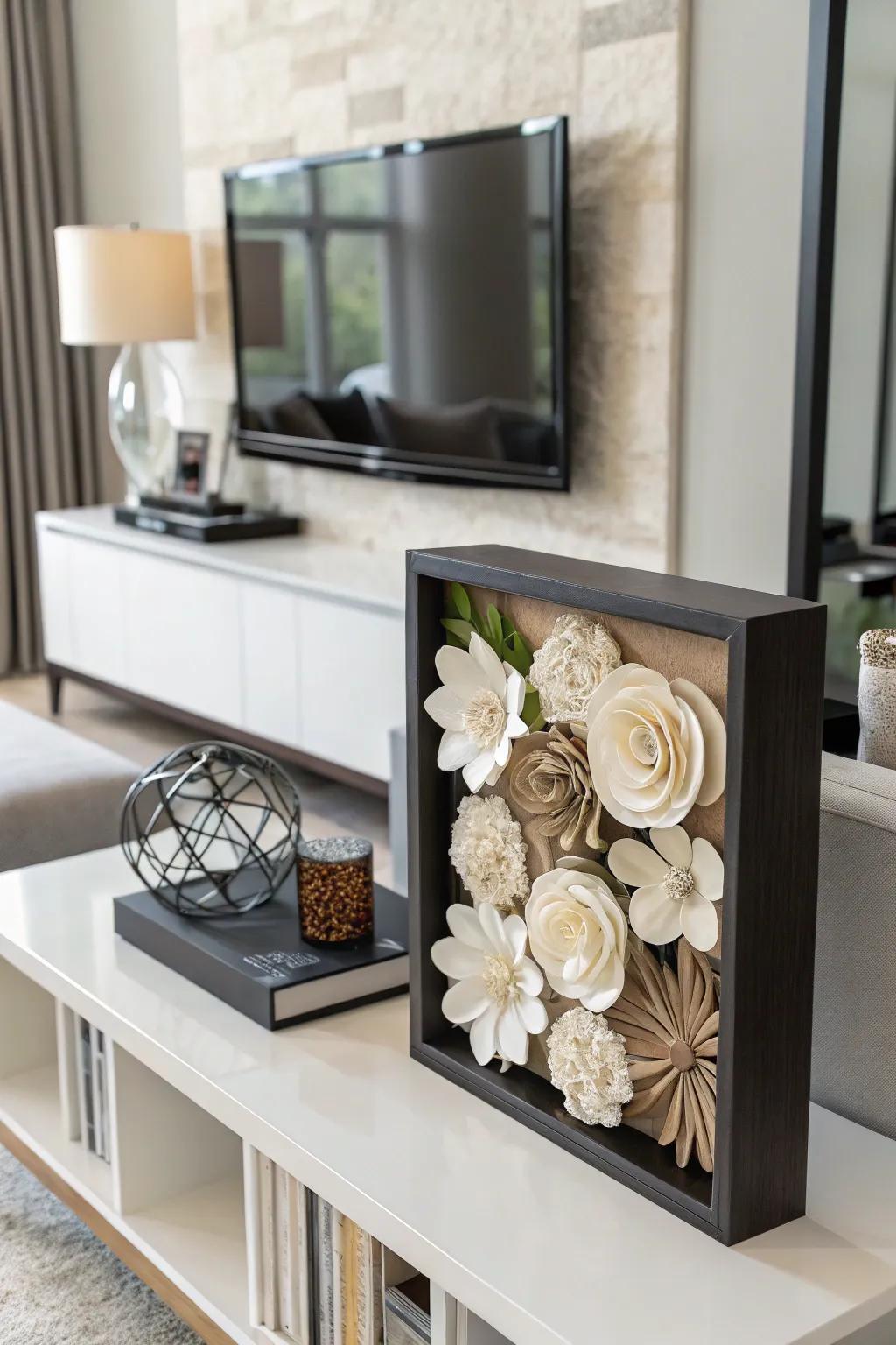 A minimalist shadow box adds subtle elegance to any décor.