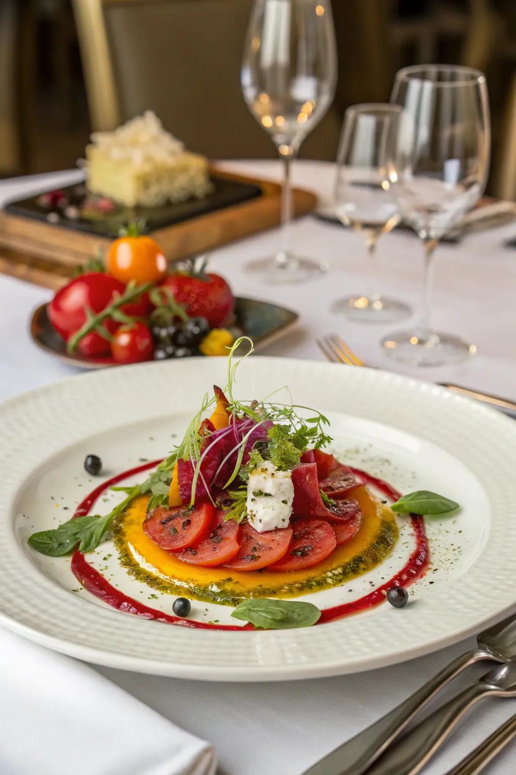 Imaginative food presentation boosts the aesthetic of the dining event.