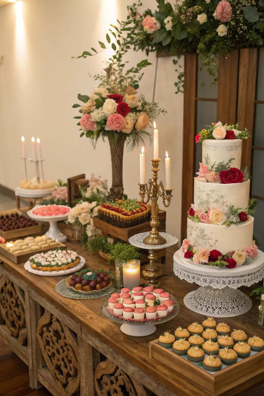 A themed sweet treats surface at a rice-feeding ceremony.