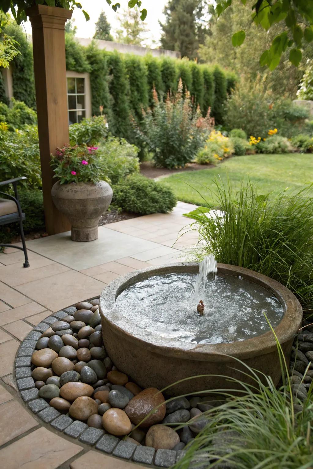 The soothing sound of a water element imparts tranquility to your patio.