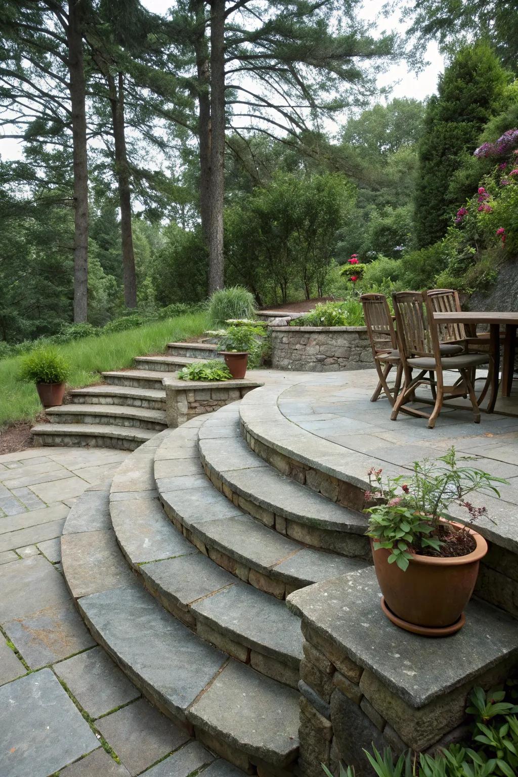Winding treads offer a stylish flair.