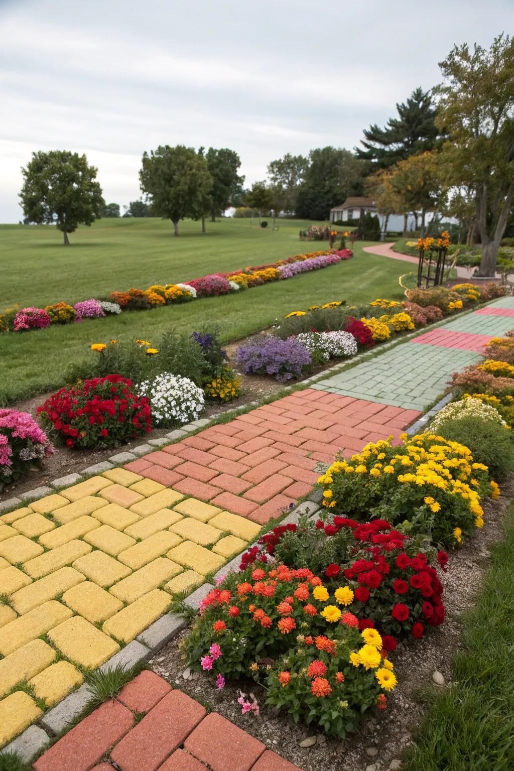 Brightly colored pavers make a daring garden statement.