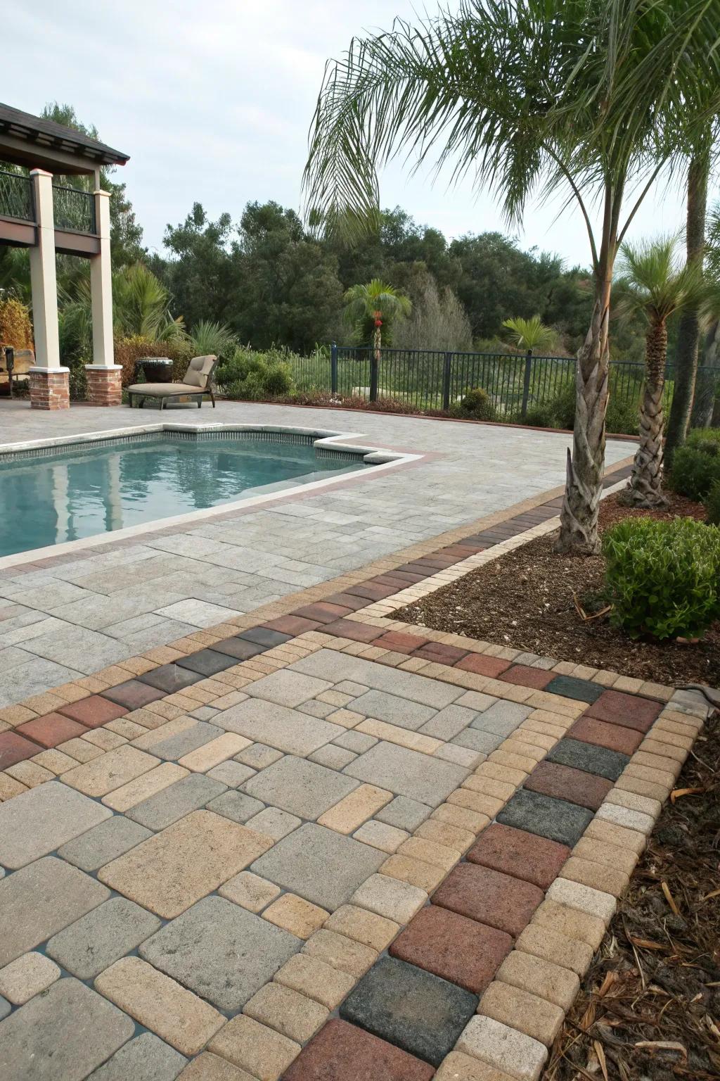 A fusion of resources begets depth and visual intrigue around the pool.