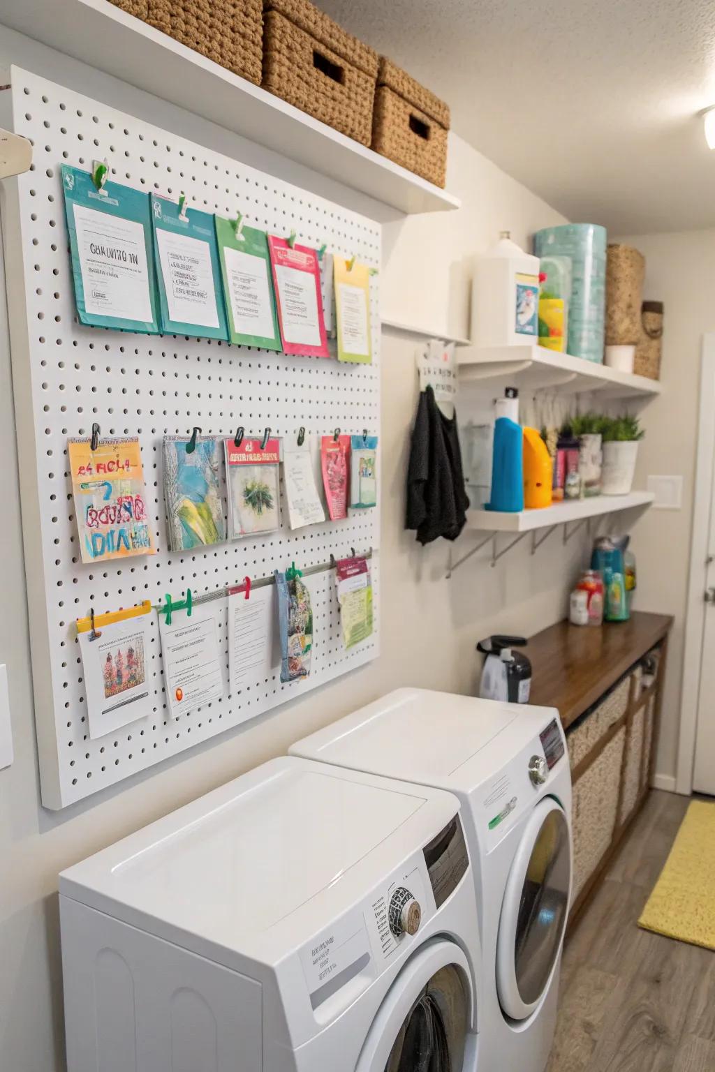 Keep laundry tips close by with slat wall holders.