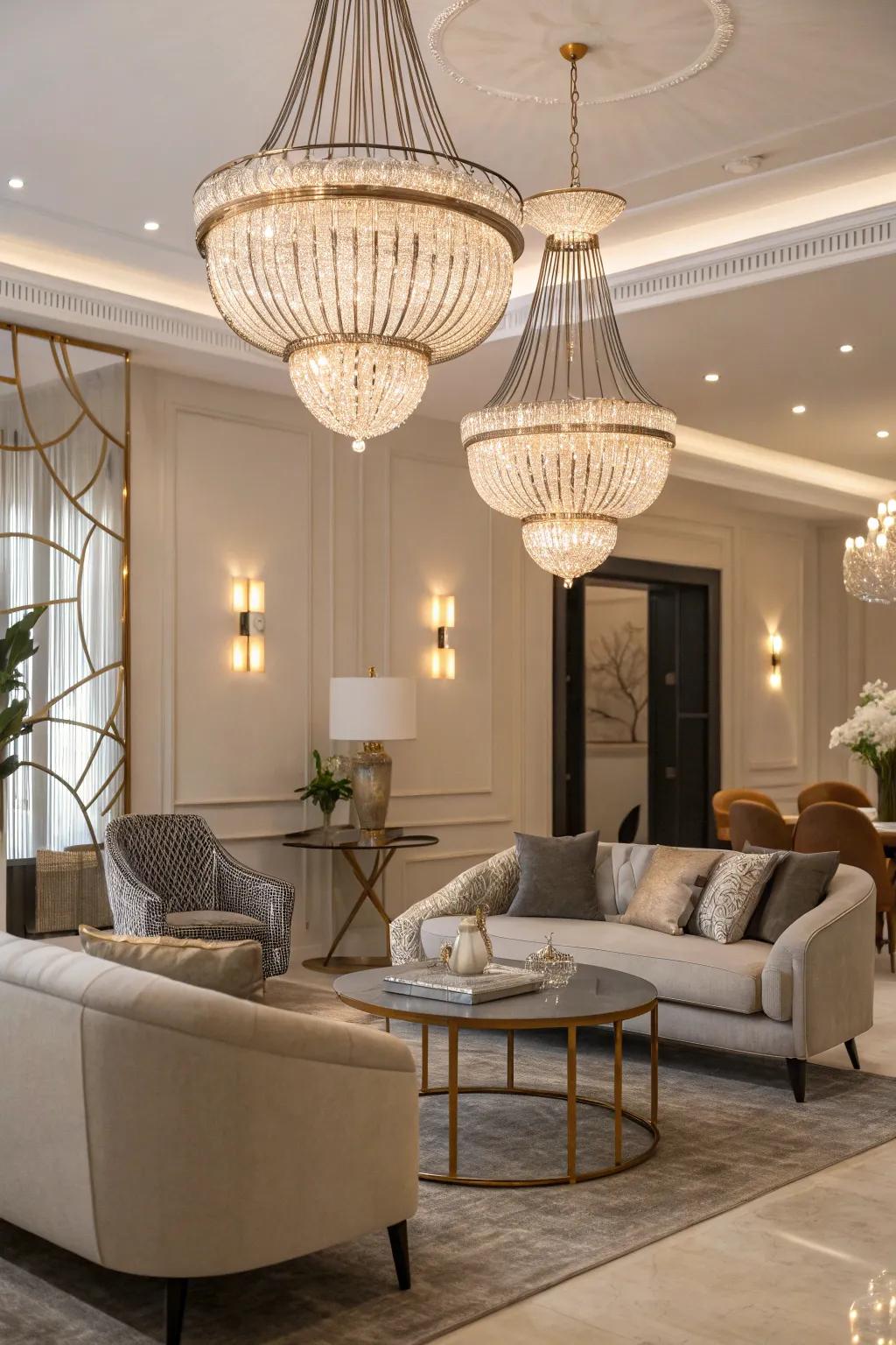 Sculpted pendants make a striking focal point.