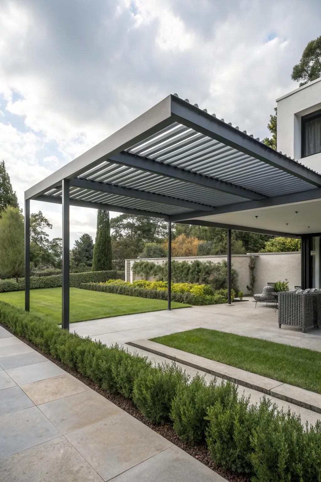 A sleek alloy pergola roof is great for modern elegance.