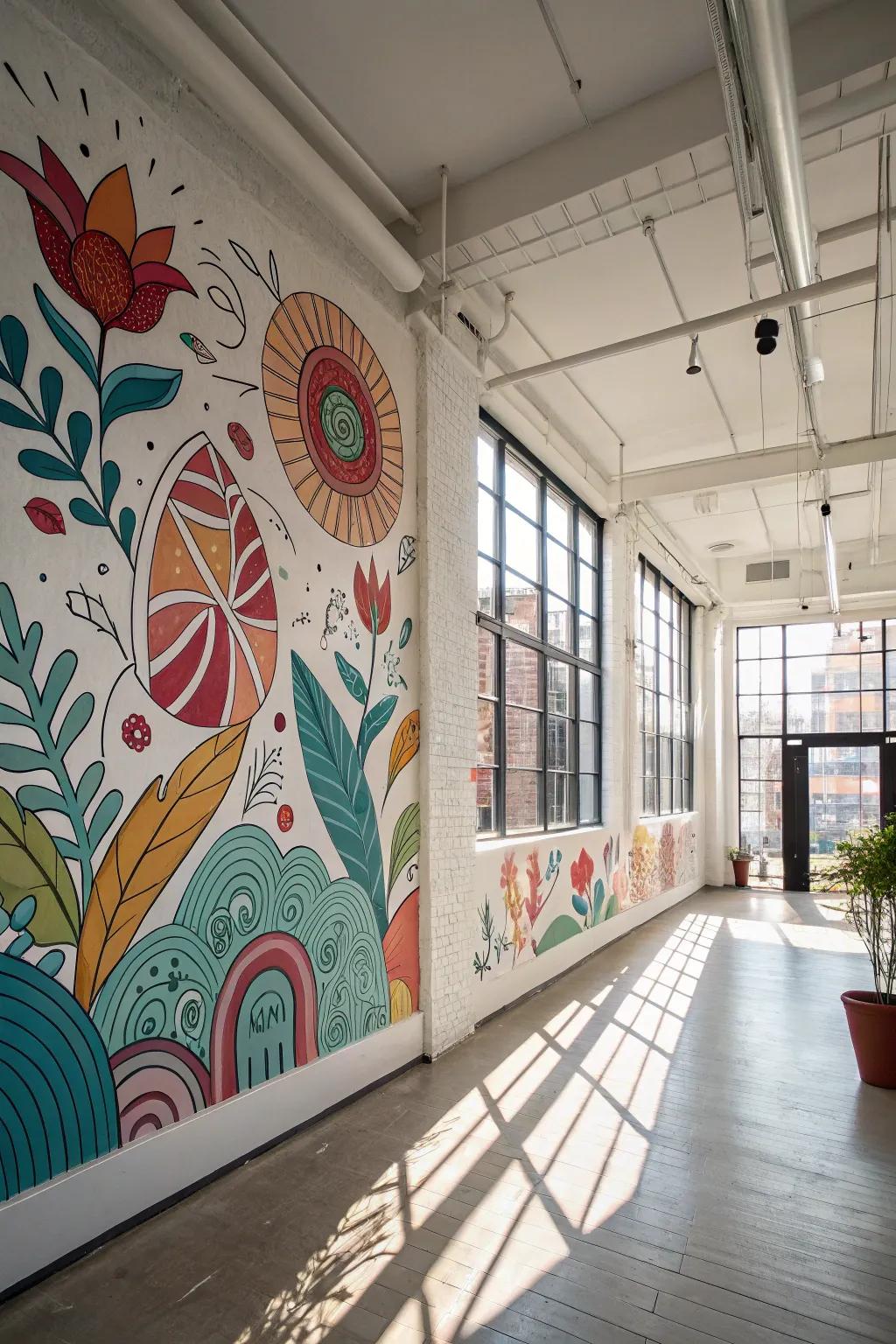 A backdrop showcasing an artistic vista, making a bold assertion in a contemporary loft.