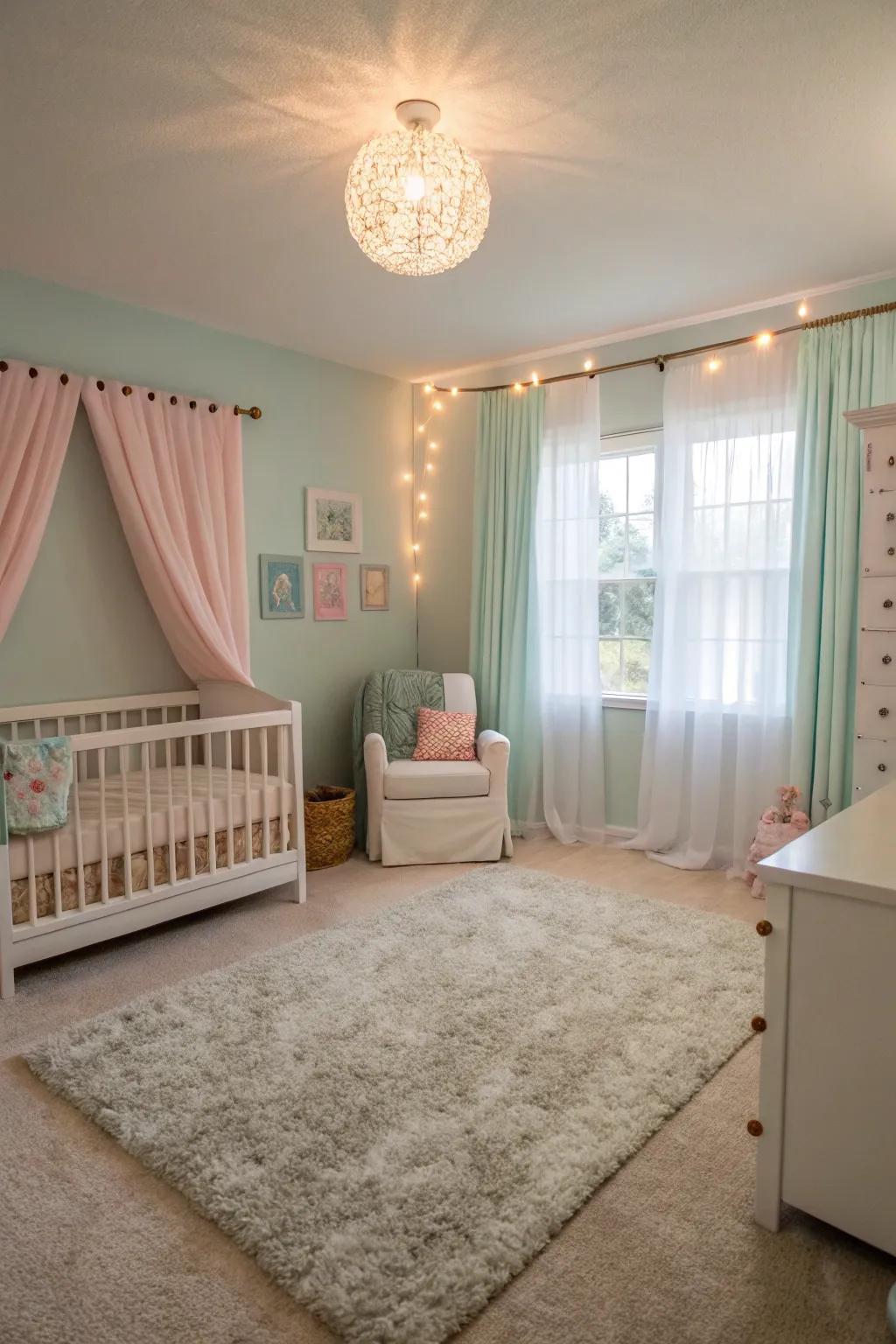 Carpet flooring ensures a soft and safe nursery environment.