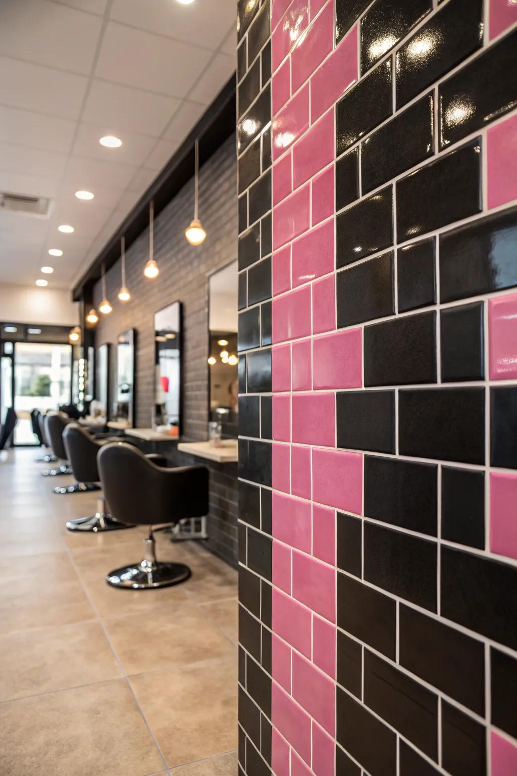 Textured tiles add depth and interest to the space.