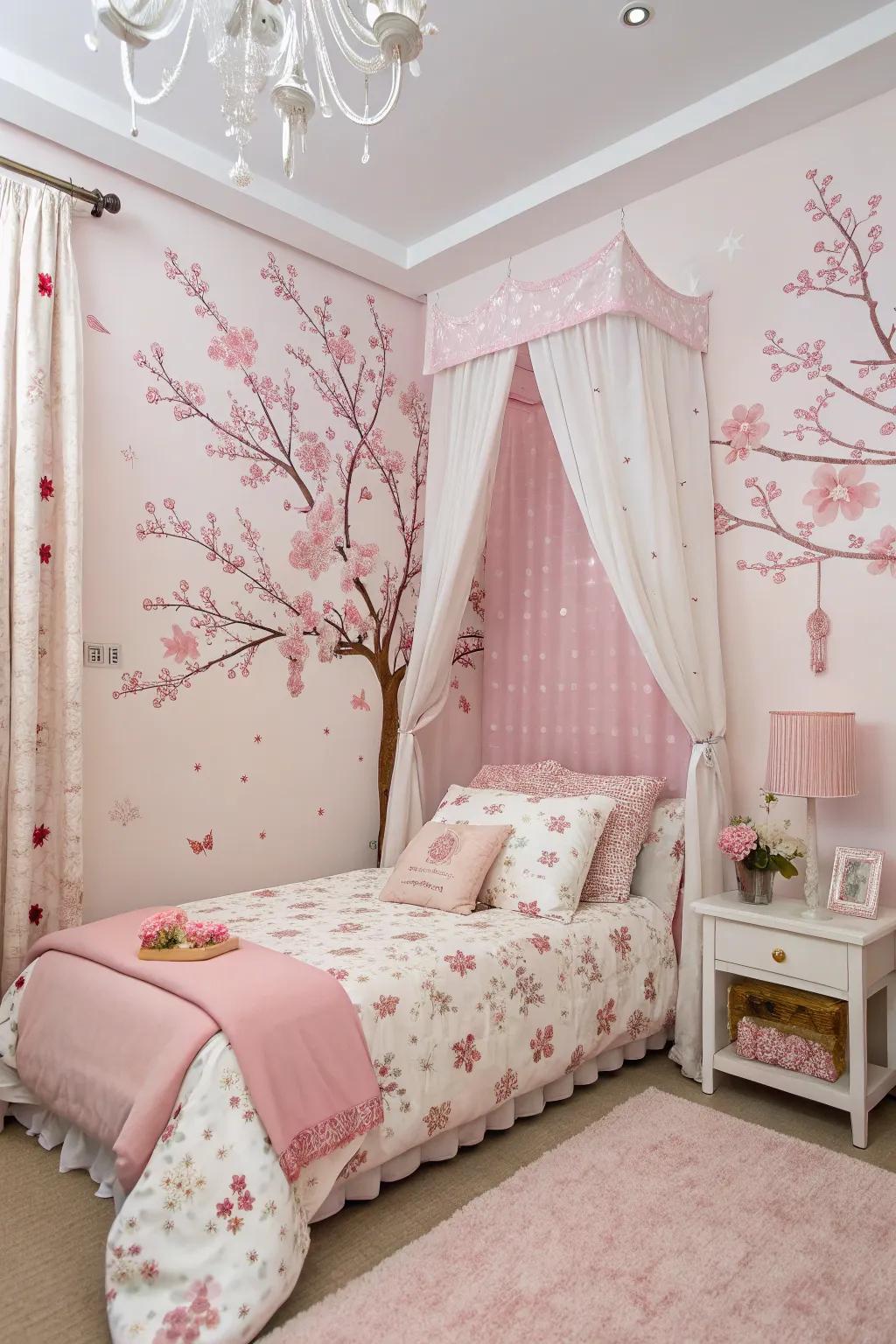 Flowering cherry beauty delivers peace and beauty to your bedroom.