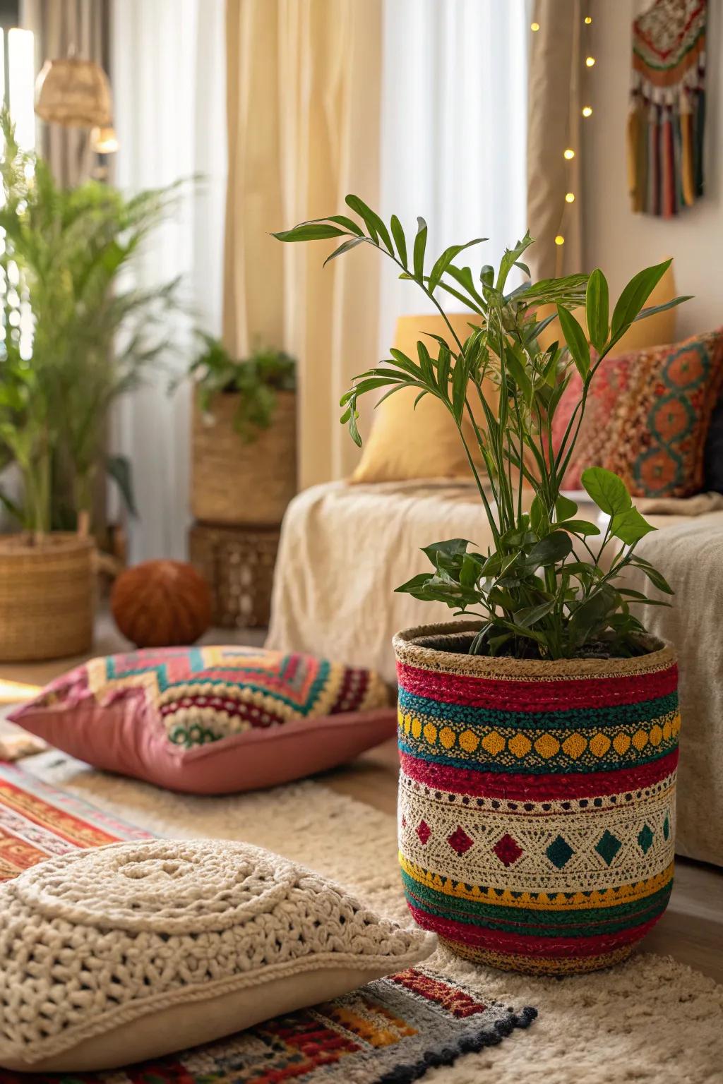 Crocheted coverings bring warmth and charm.