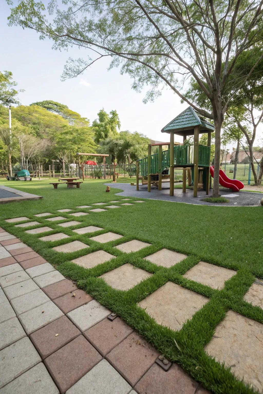 Lawn blocks combine the beauty of grass with durability.